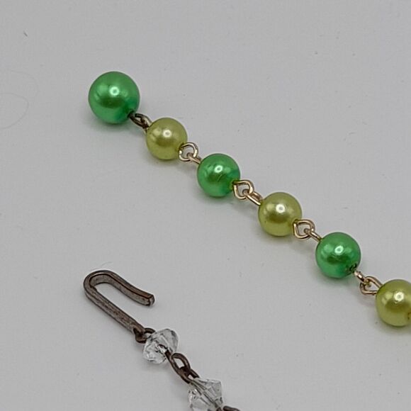 Vintage Green Faux Pearl Clear Bead Necklace, 1950s, Three Strands, 18" - Picture 10 of 13